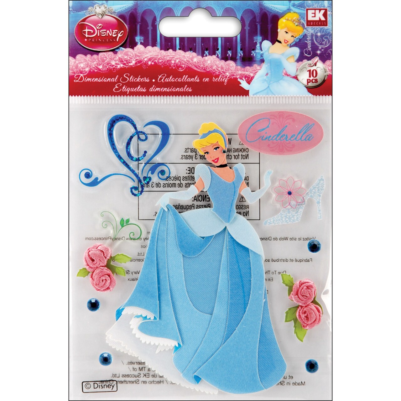 EK Success Disney Princess Dimensional Stickers - Cinderella, 10pcs